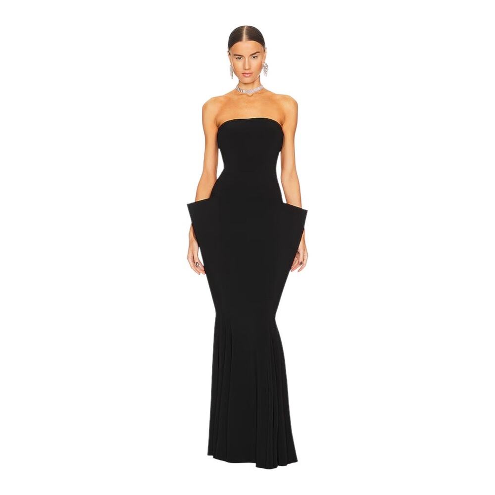 NWT Norma Kamali Strapless Wing Fishtail Gown in Black Size Small - Picture 2 of 12